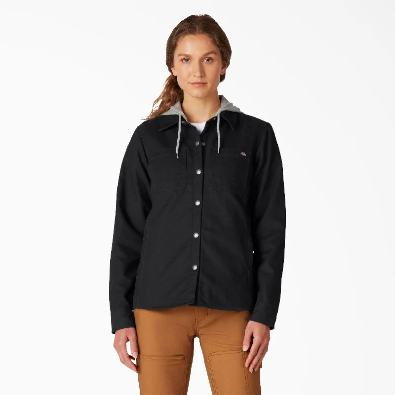 Women's Duck Hooded Shirt Jacket - Black