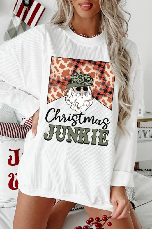 "Christmas Junkie" Corded Graphic Crewneck (White) - Print On Demand