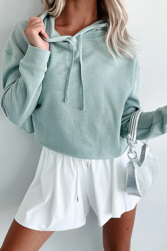 Raw Hem Crop Hoodie (Sage)